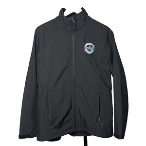 Justice League Black Elevate Jacket Large Full Zip Fleece Lined Shell Logo Patch